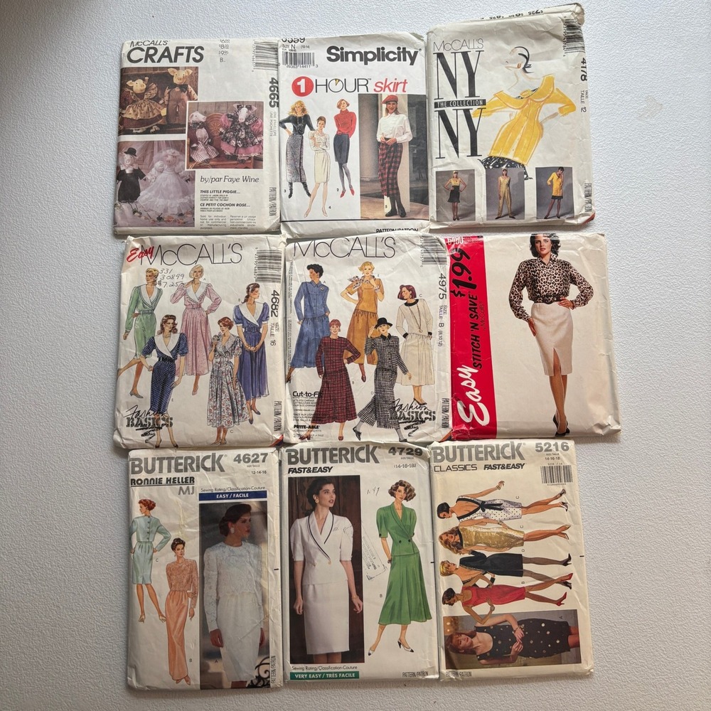 Lot of 9 VTG 90's Sewing Patterns CUT Women Men Fashion Crafts PREOWNED AND OPEN